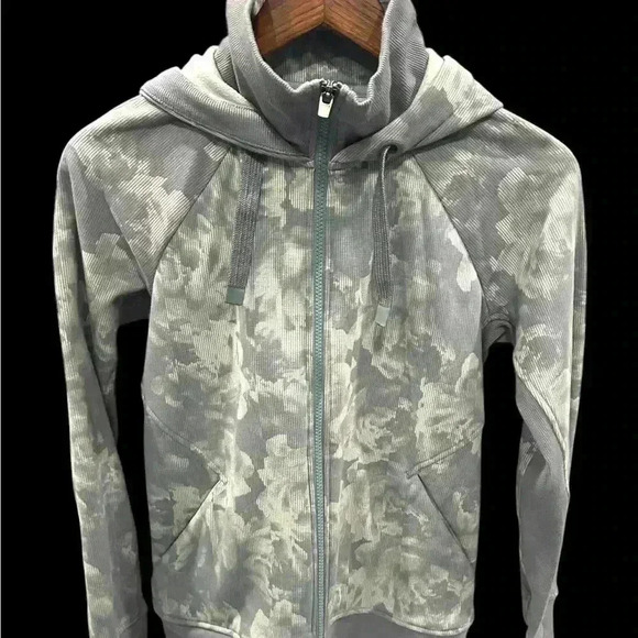 Athleta Triumph Printed Hoodie Sz SP Zip Jacket Green Floral Stretch - Picture 4 of 15